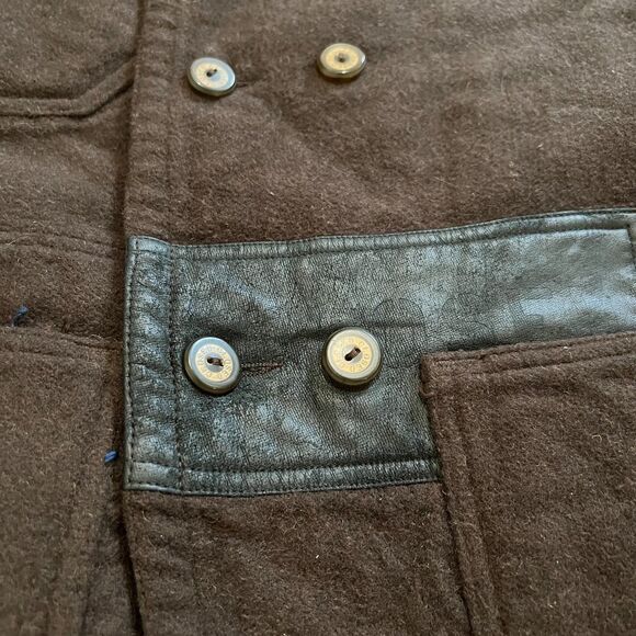 Vintage French Wool Cotton Reversible Work Chore Jacket Brown Blue - Picture 9 of 9